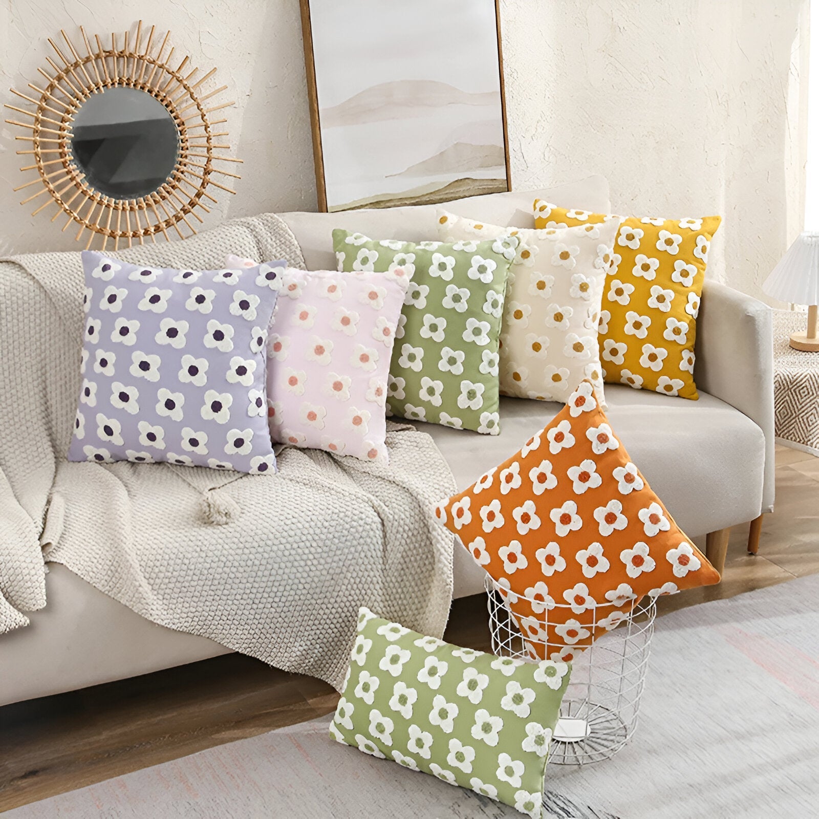 Sofa cushion – Cotton blend – Embroidered floral design – Cozy square and rectangular home accent 2