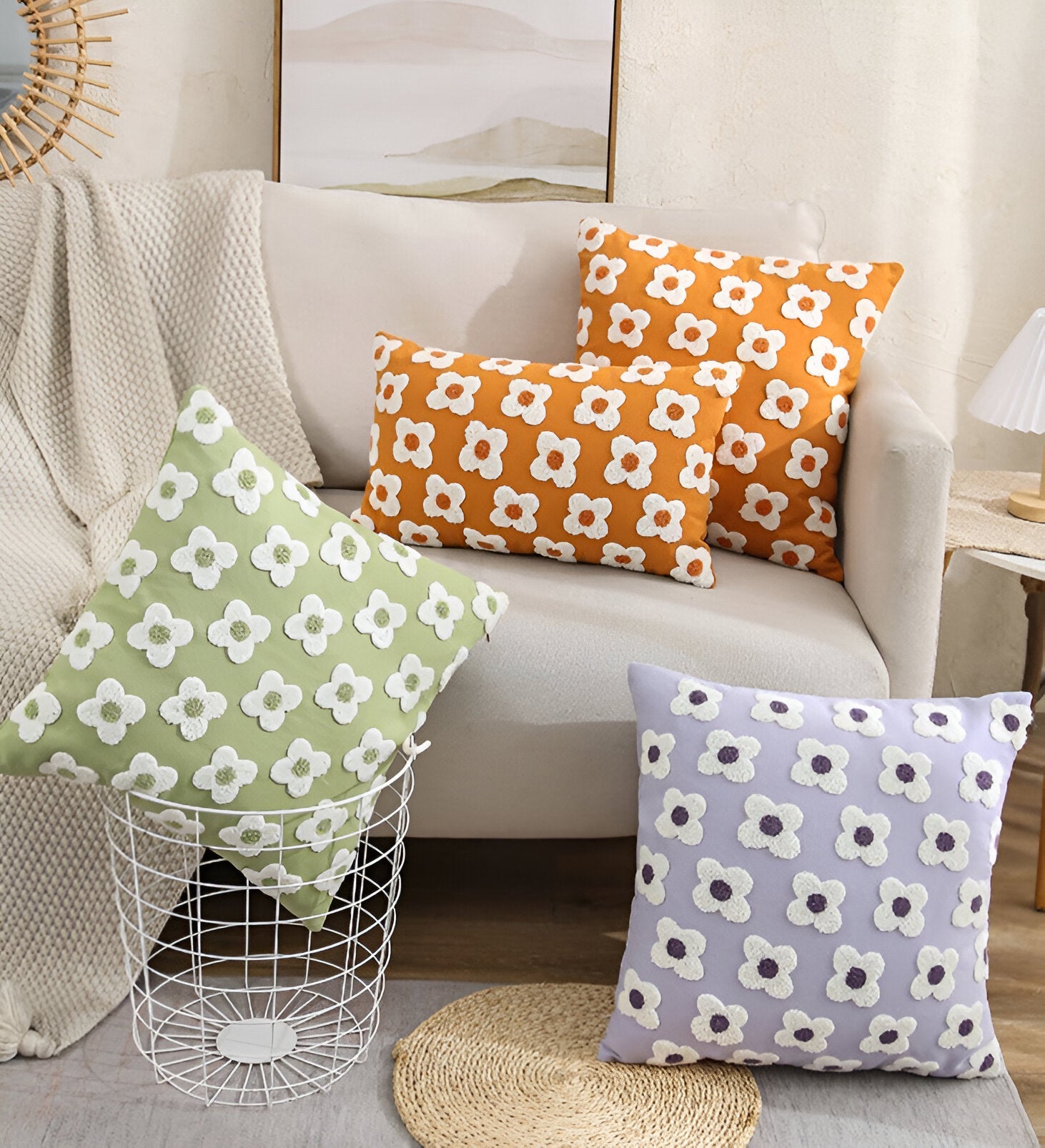 Sofa cushion – Cotton blend – Embroidered floral design – Cozy square and rectangular home accent 3