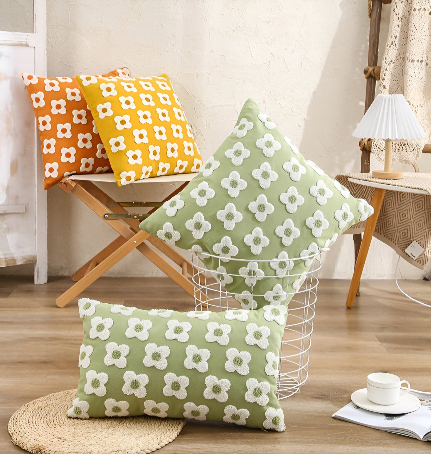 Sofa cushion – Cotton blend – Embroidered floral design – Cozy square and rectangular home accent 4