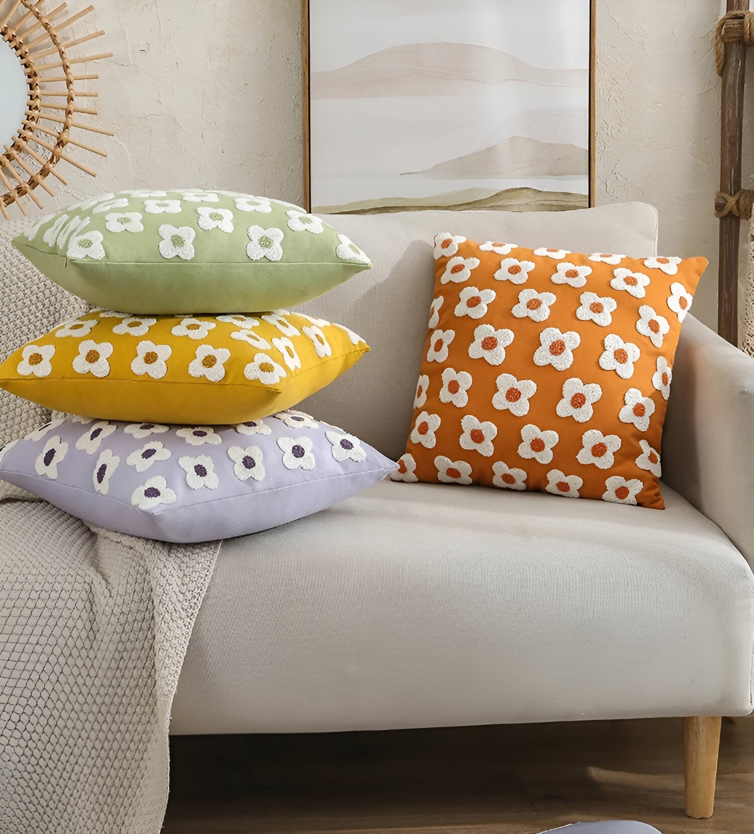 Sofa cushion – Cotton blend – Embroidered floral design – Cozy square and rectangular home accent 5