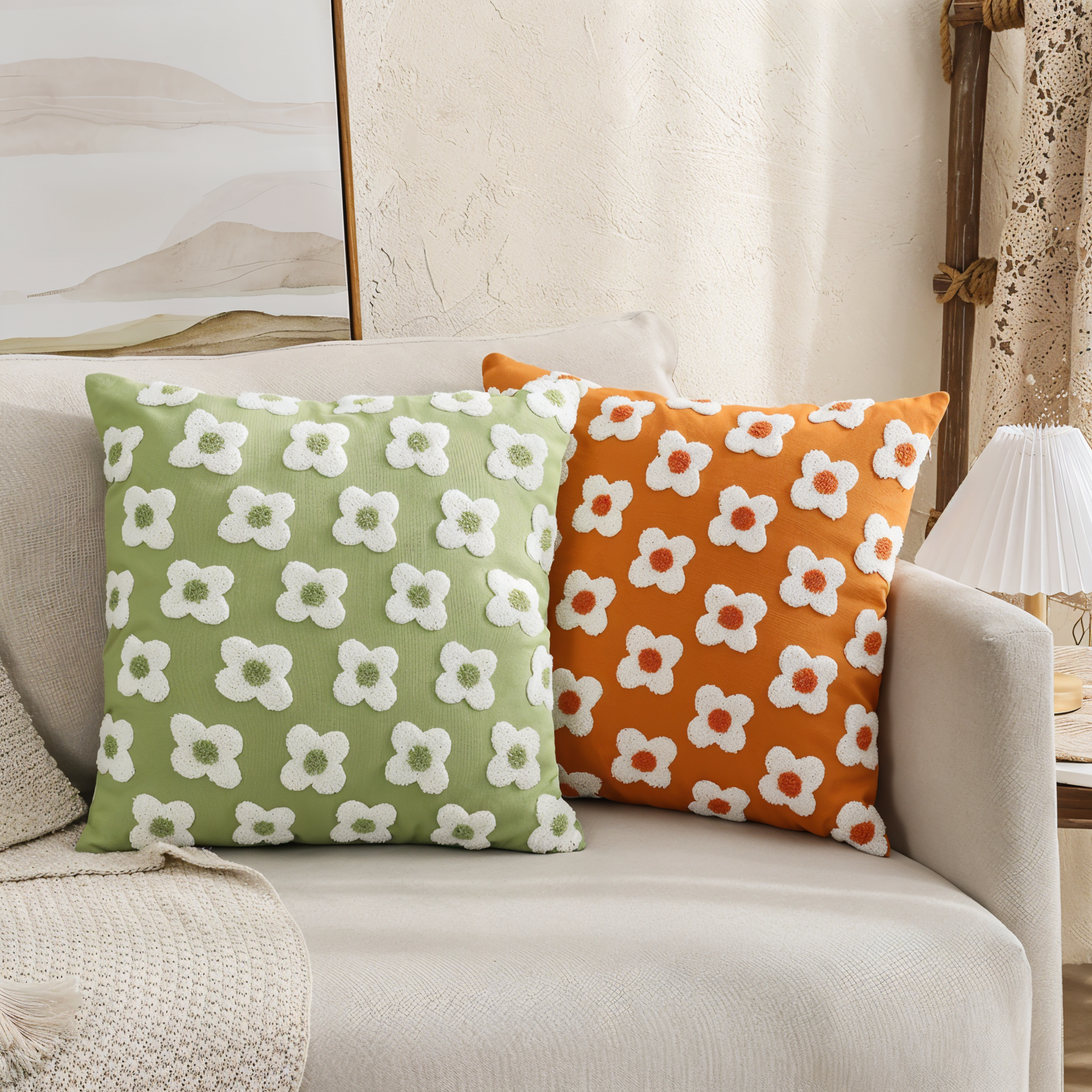 Sofa cushion – Cotton blend – Embroidered floral design – Cozy square and rectangular home accent 6