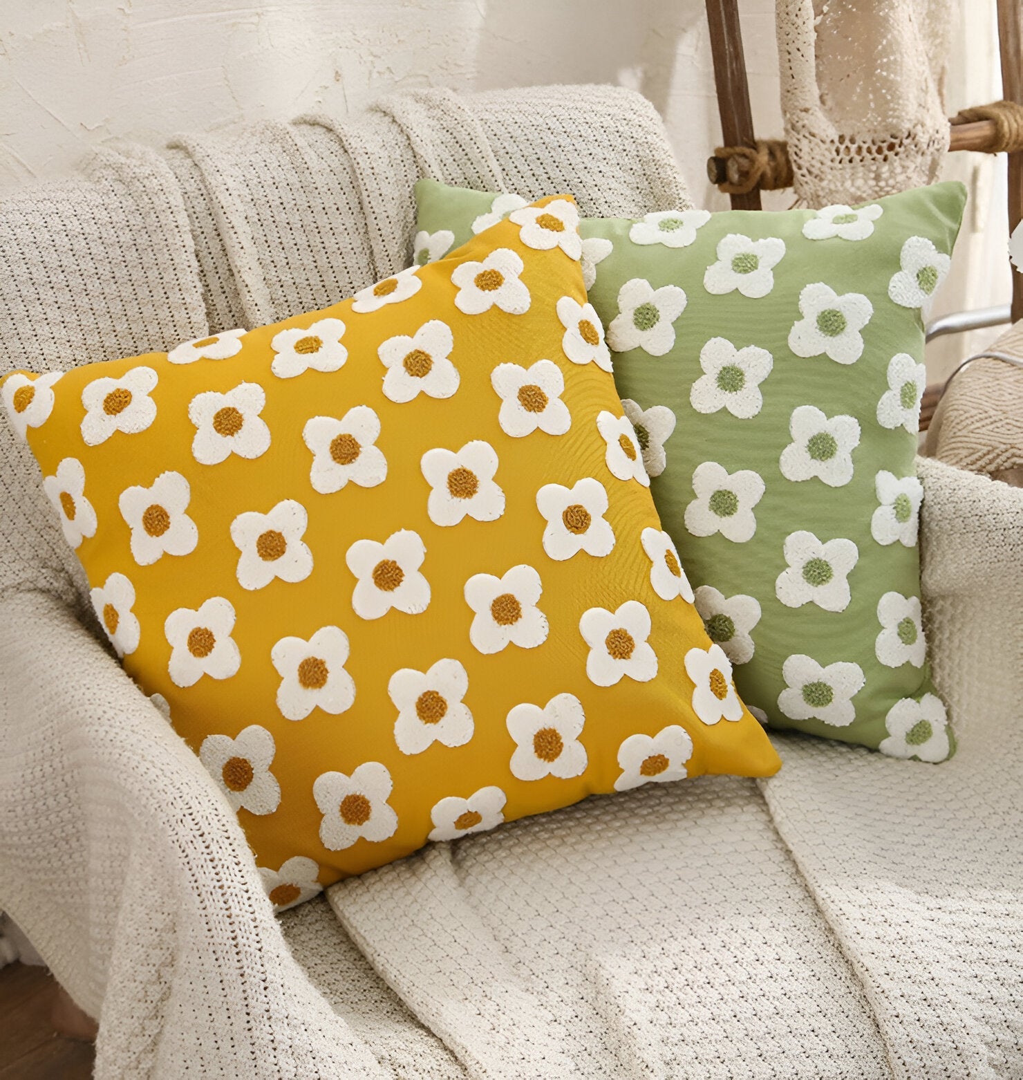 Sofa cushion – Cotton blend – Embroidered floral design – Cozy square and rectangular home accent 7