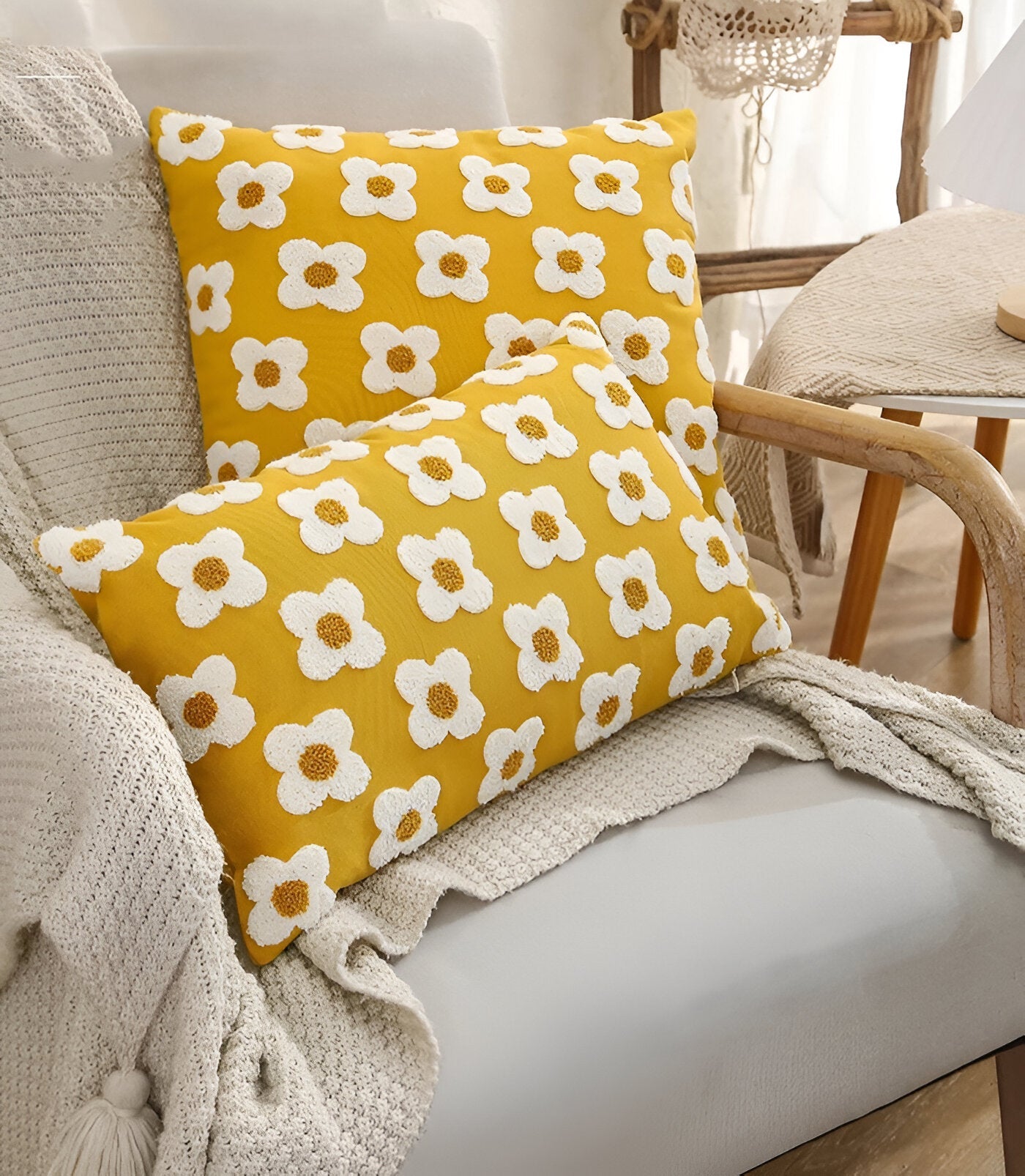 Sofa cushion – Cotton blend – Embroidered floral design – Cozy square and rectangular home accent 8