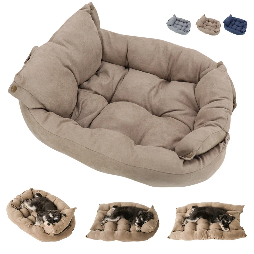 Cozy gray soft cotton dog bed mat featuring a versatile 3-in-1 design. Ideal for pets, this mat provides comfort and warmth, with 0