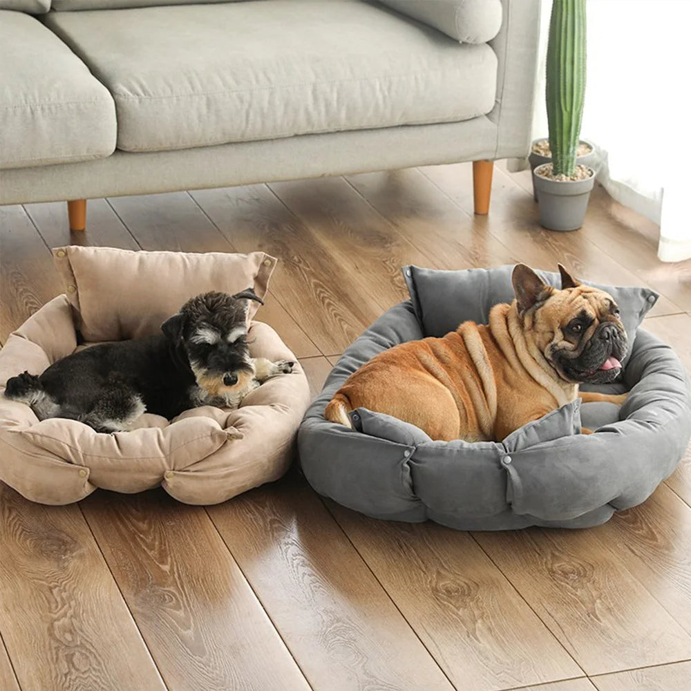 Cozy gray soft cotton dog bed mat featuring a versatile 3-in-1 design. Perfect for pets, it offers comfort and style with a plush 1