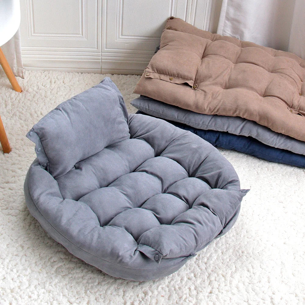 Cozy gray cotton dog bed mat with a versatile 3-in-1 design, featuring a soft, plush surface for comfort, a durable base for 2
