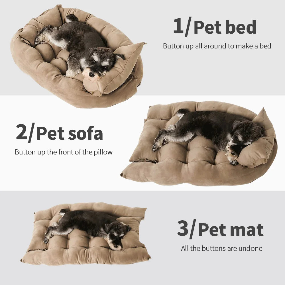 Cozy gray soft cotton dog bed mat featuring a versatile 3-in-1 design, perfect for pets. The plush surface offers comfort, while the 4