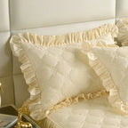 Set of two soft ruffled pillow covers in solid pastel colors, measuring 48x74cm. Made from high-quality cotton for a cozy feel, 2