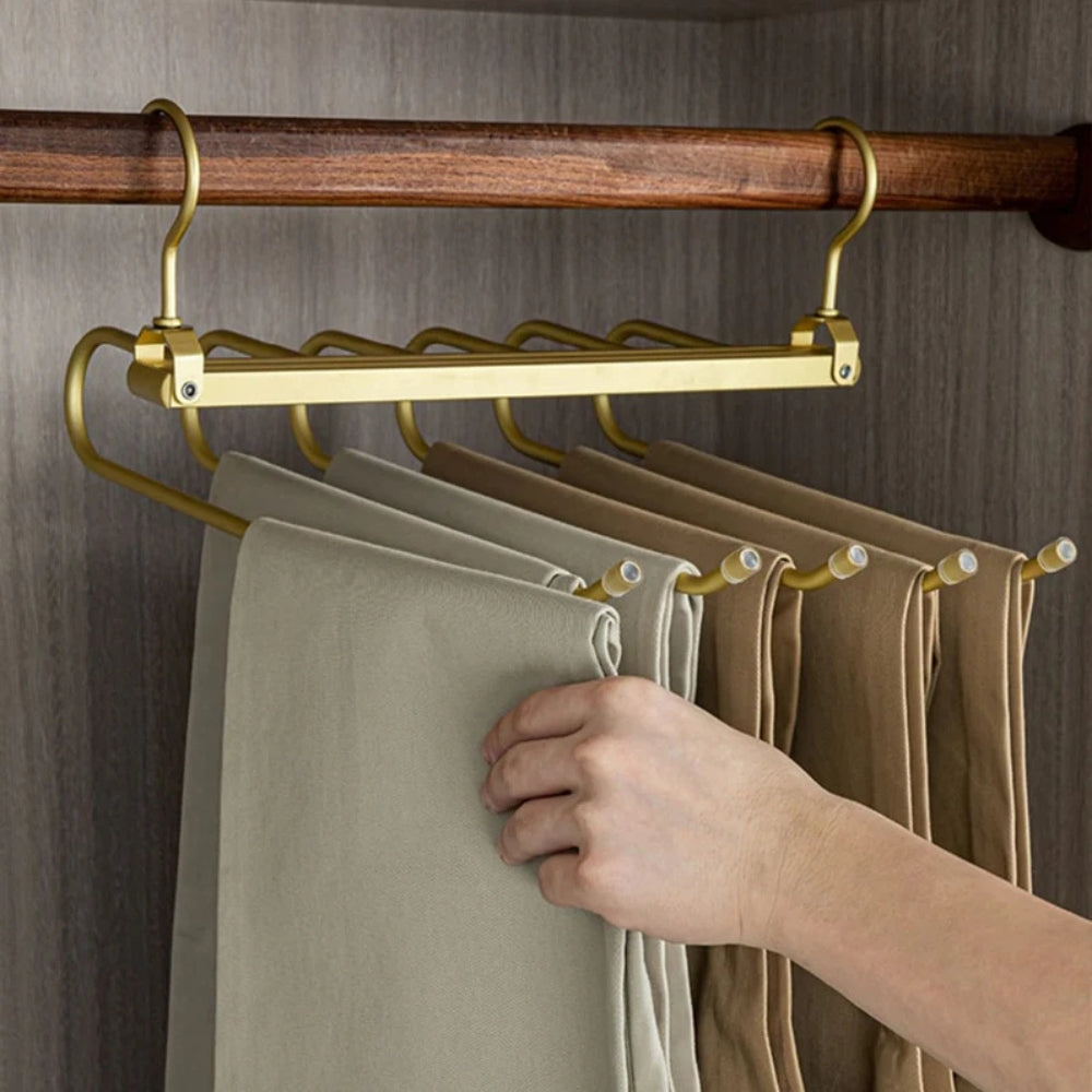 Space-Saving Trouser Hanger - Multi Pants Hanger with 360° Rotation, Durable Gold Aluminium for Up to 6 Pairs of Pants 0