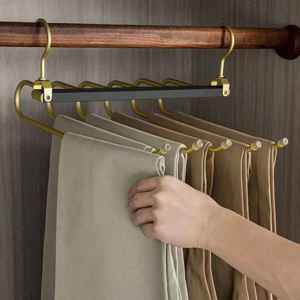 Space-Saving Trouser Hanger - Multi Pants Hanger with 360° Rotation, Durable Gold Aluminium for Up to 6 Pairs of Pants 1