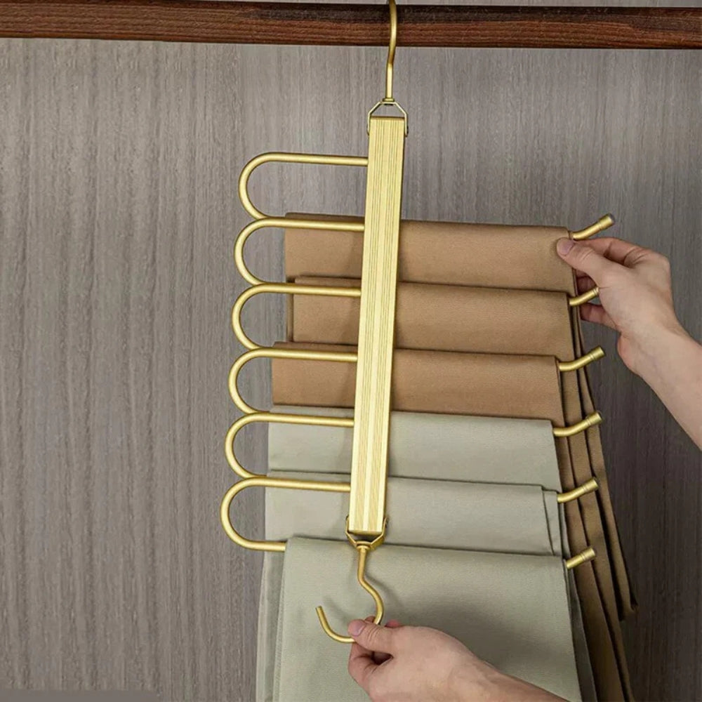 Space-Saving Trouser Hanger - Multi Pants Hanger with 360° Rotation, Durable Gold Aluminium for Up to 6 Pairs of Pants 3