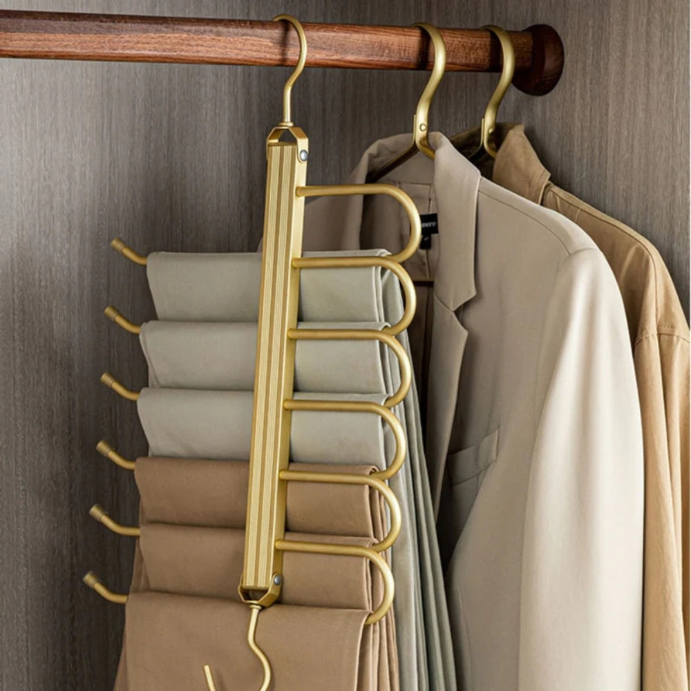 Space-Saving Trouser Hanger - Multi Pants Hanger with 360° Rotation, Durable Gold Aluminium for Up to 6 Pairs of Pants 4