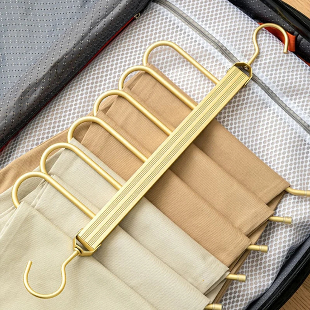 Space-Saving Trouser Hanger - Multi Pants Hanger with 360° Rotation, Durable Gold Aluminium for Up to 6 Pairs of Pants 6