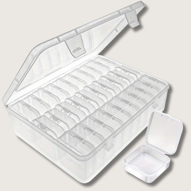 Clear plastic stackable organizer set featuring 30 compartments, perfect for storing crafts and beads. The modular design allows for easy organization and accessibility, making it 0