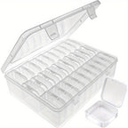 Clear plastic stackable organizer set featuring 30 compartments, ideal for organizing crafts and beads. Each compartment has a secure lid, ensuring easy access and storage 2