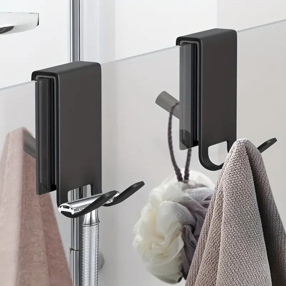 Stainless shower door hooks – Polished finish – Space-saving design – Easy no-drill installation 3