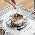 Stainless steel coffee cup set – Modern design – Includes tray and stirring spoon – Ideal for home or office 4