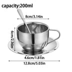 Stainless steel coffee cup set – Modern design – Includes tray and stirring spoon – Ideal for home or office 7