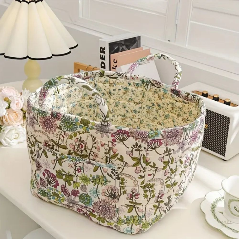 Storage basket – Durable canvas – Floral design – Stylish home organizer – 15 x 10 x 8 in 0