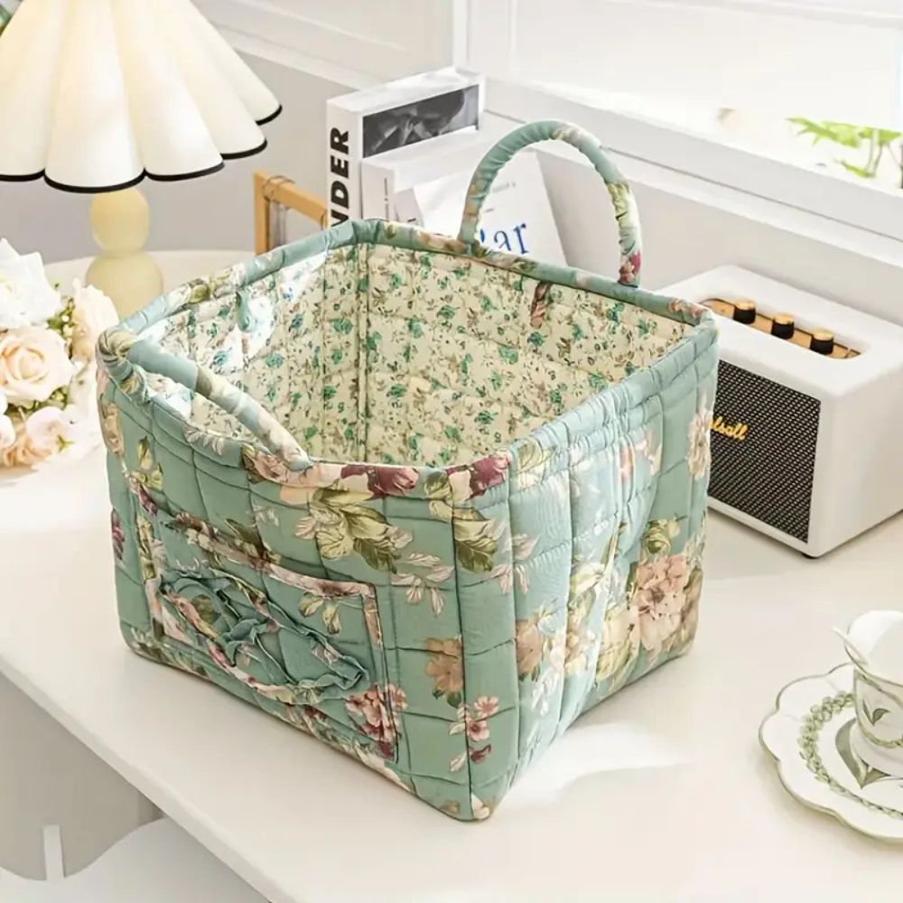 Storage basket – Durable canvas – Floral design – Stylish home organizer – 15 x 10 x 8 in 1