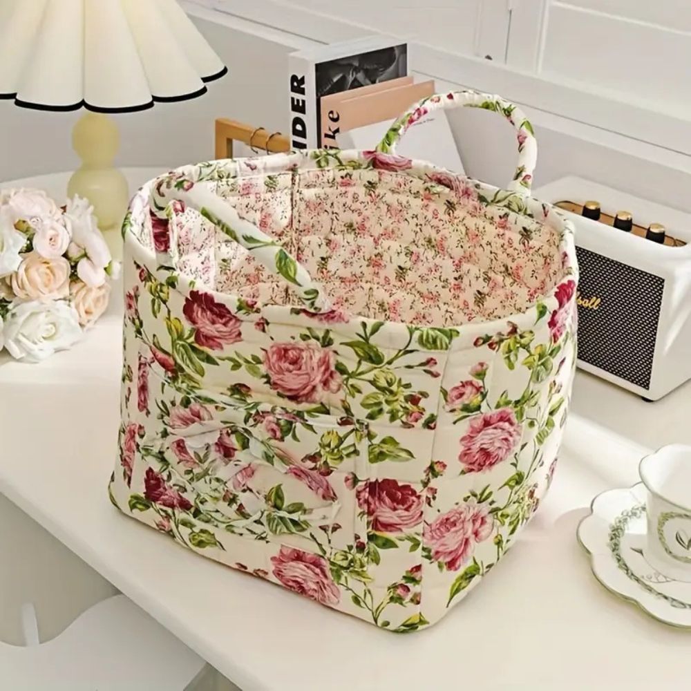 Storage basket – Durable canvas – Floral design – Stylish home organizer – 15 x 10 x 8 in 2