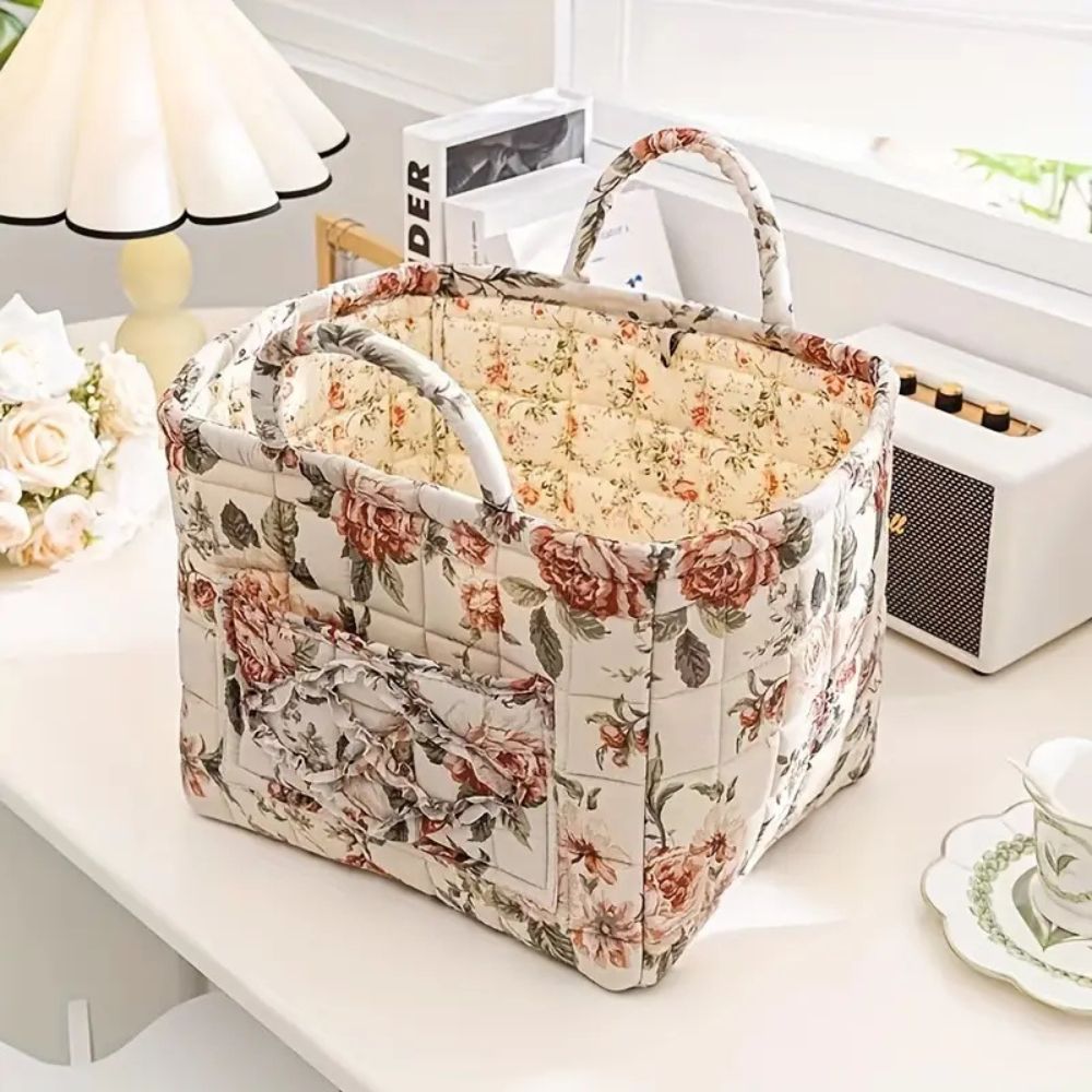 Storage basket – Durable canvas – Floral design – Stylish home organizer – 15 x 10 x 8 in 3
