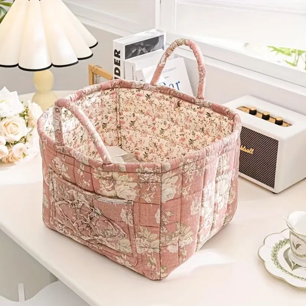 Storage basket – Durable canvas – Floral design – Stylish home organizer – 15 x 10 x 8 in 4