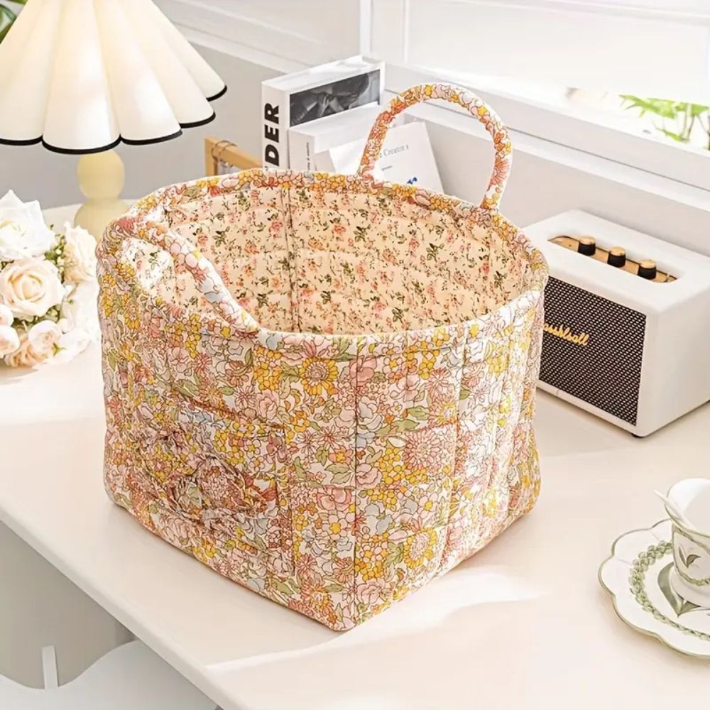 Storage basket – Durable canvas – Floral design – Stylish home organizer – 15 x 10 x 8 in 5