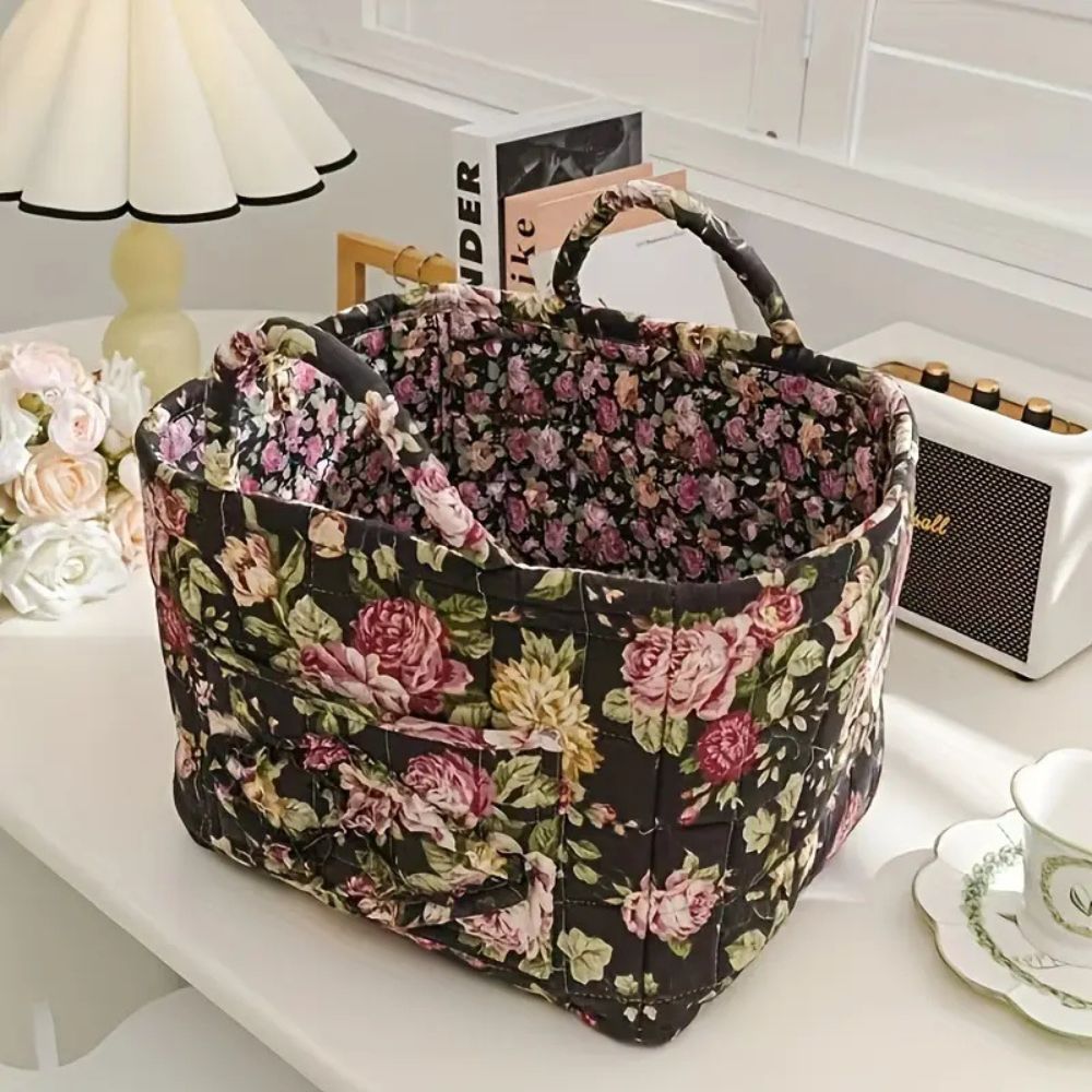 Storage basket – Durable canvas – Floral design – Stylish home organizer – 15 x 10 x 8 in 6