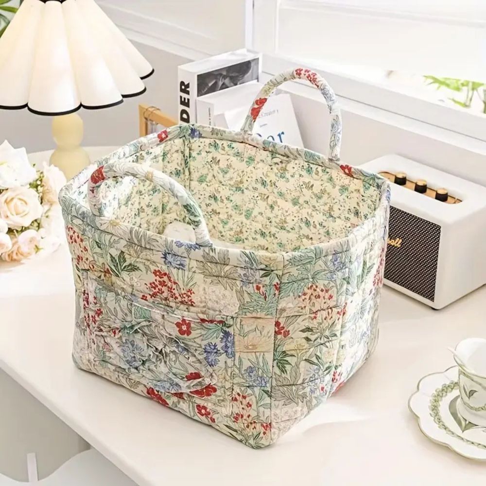 Storage basket – Durable canvas – Floral design – Stylish home organizer – 15 x 10 x 8 in 7