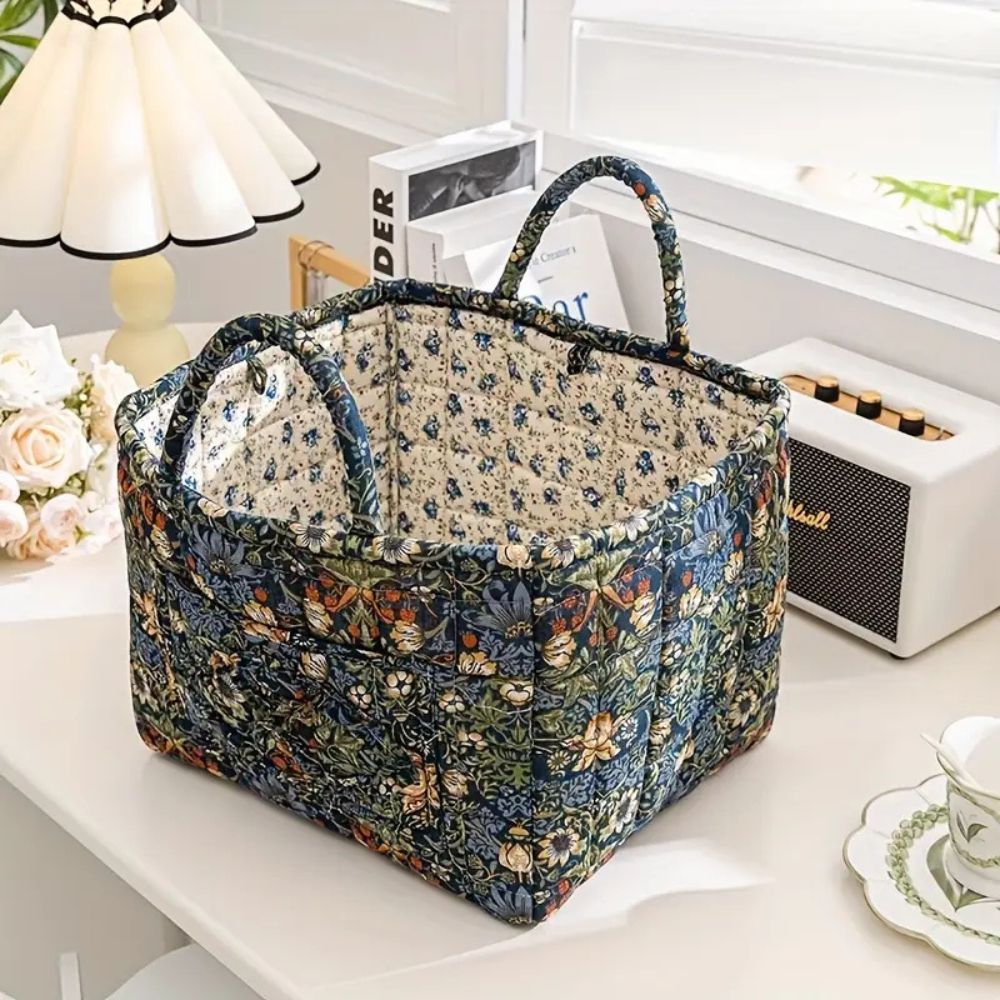 Storage basket – Durable canvas – Floral design – Stylish home organizer – 15 x 10 x 8 in 8