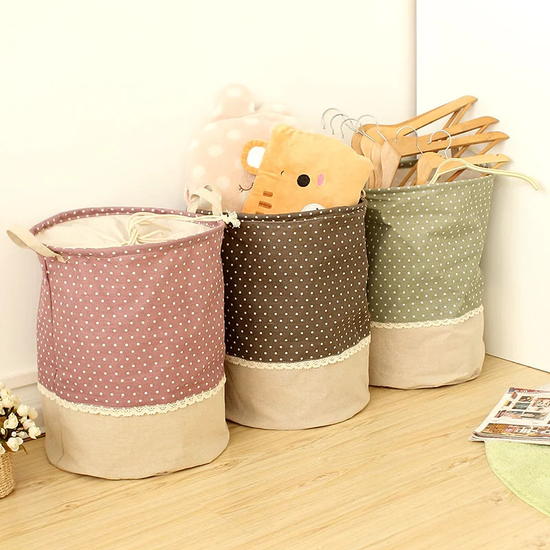 Storage basket – Durable linen – Natural color – Multi-functional for laundry and toys – Stackable design 1