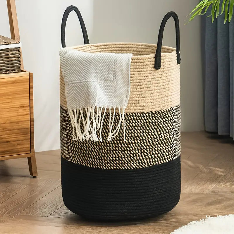 Storage basket – Durable woven rope – Modern design – Multi-use laundry hamper – 15.7 x 23.6 in 0