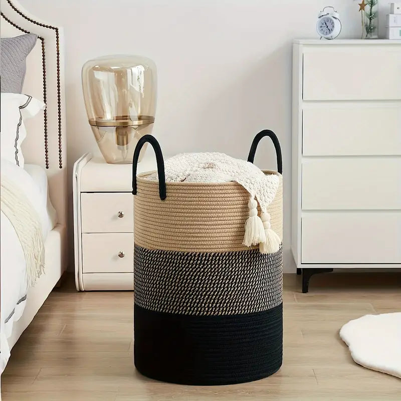 Storage basket – Durable woven rope – Modern design – Multi-use laundry hamper – 15.7 x 23.6 in 1
