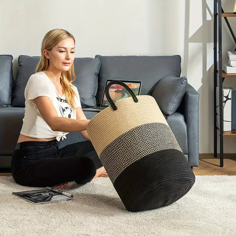Storage basket – Durable woven rope – Modern design – Multi-use laundry hamper – 15.7 x 23.6 in 2
