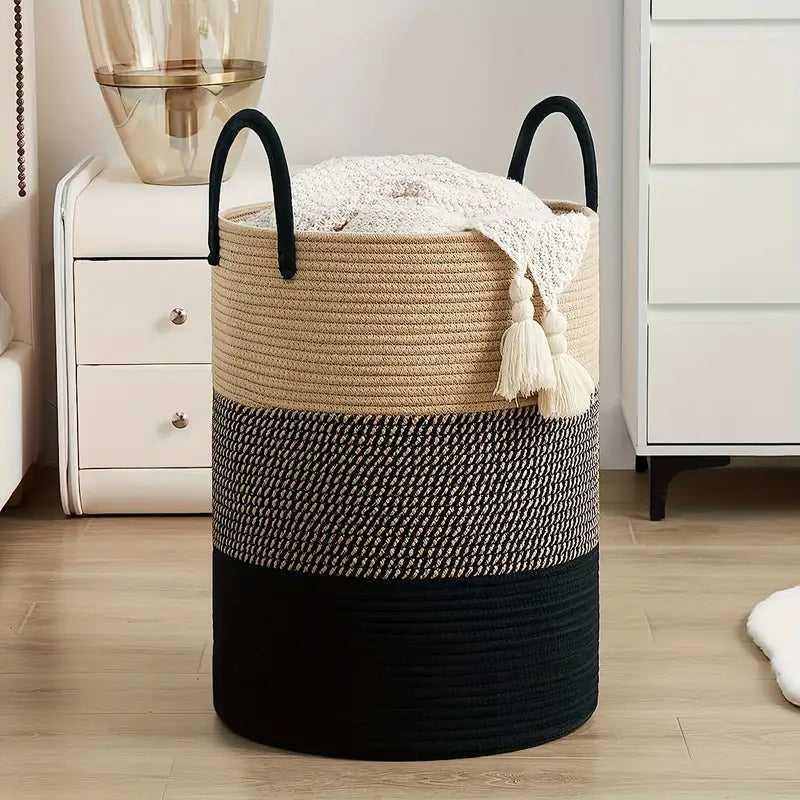 Storage basket – Durable woven rope – Modern design – Multi-use laundry hamper – 15.7 x 23.6 in 3