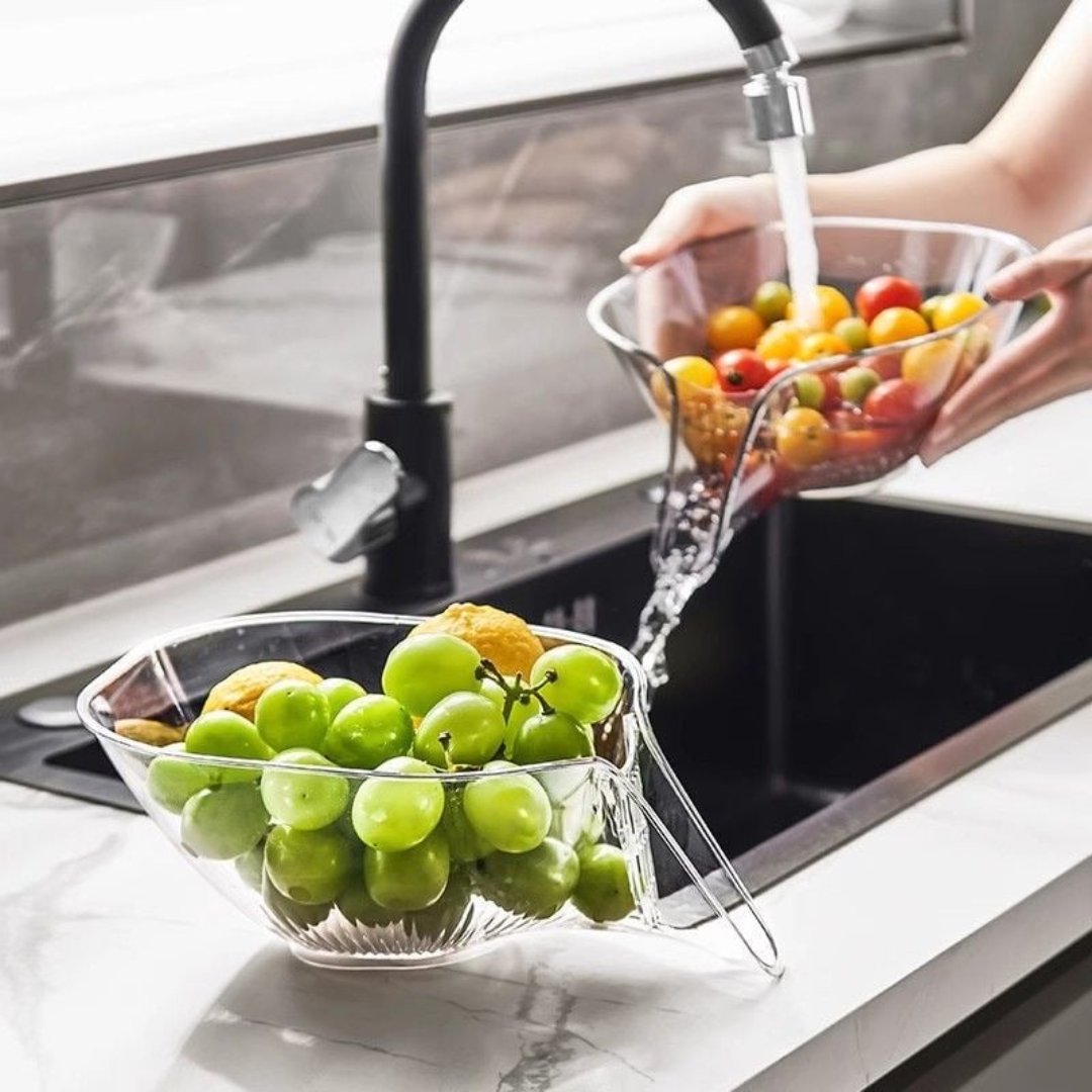 Strainer – Heat-resistant plastic – Compact gray design – Versatile for draining and rinsing 0