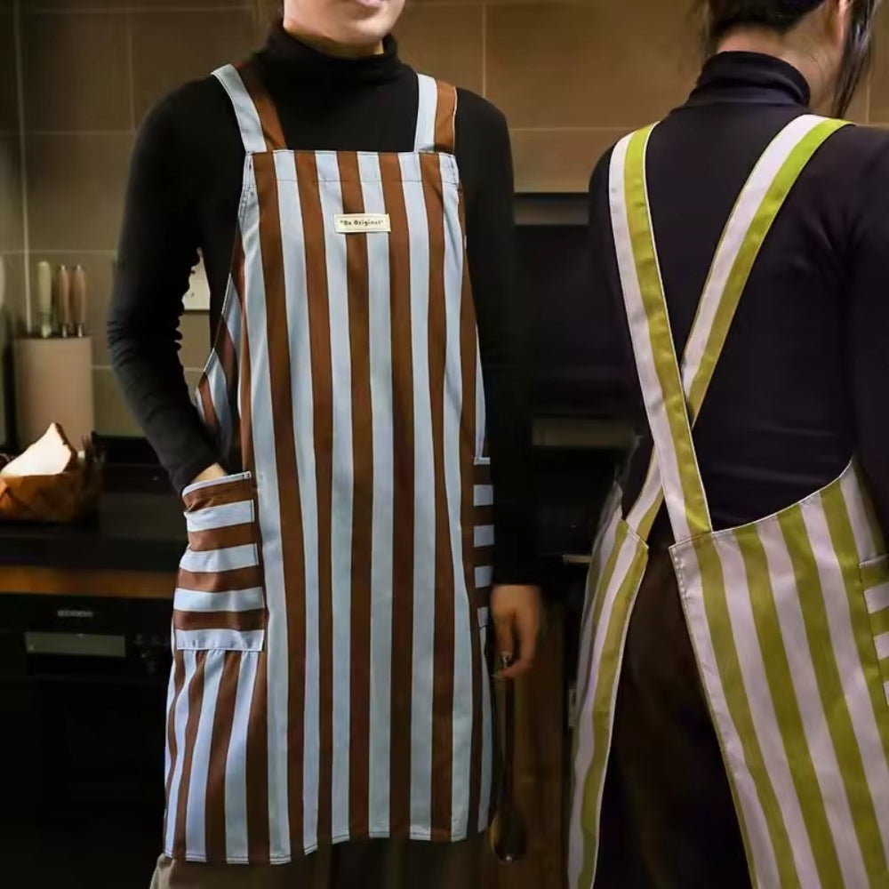 Stylish striped kitchen apron in a vibrant color palette, made from a soft microfiber blend. Features convenient pockets for utensils and tools, perfect for cooking and 1