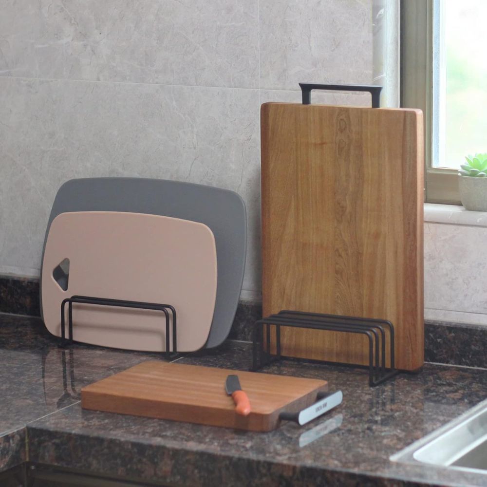 Stylish Steel Storage Rack with Dividers for Cutting Boards and Kitchen Tools – Matte Black Organizer 1
