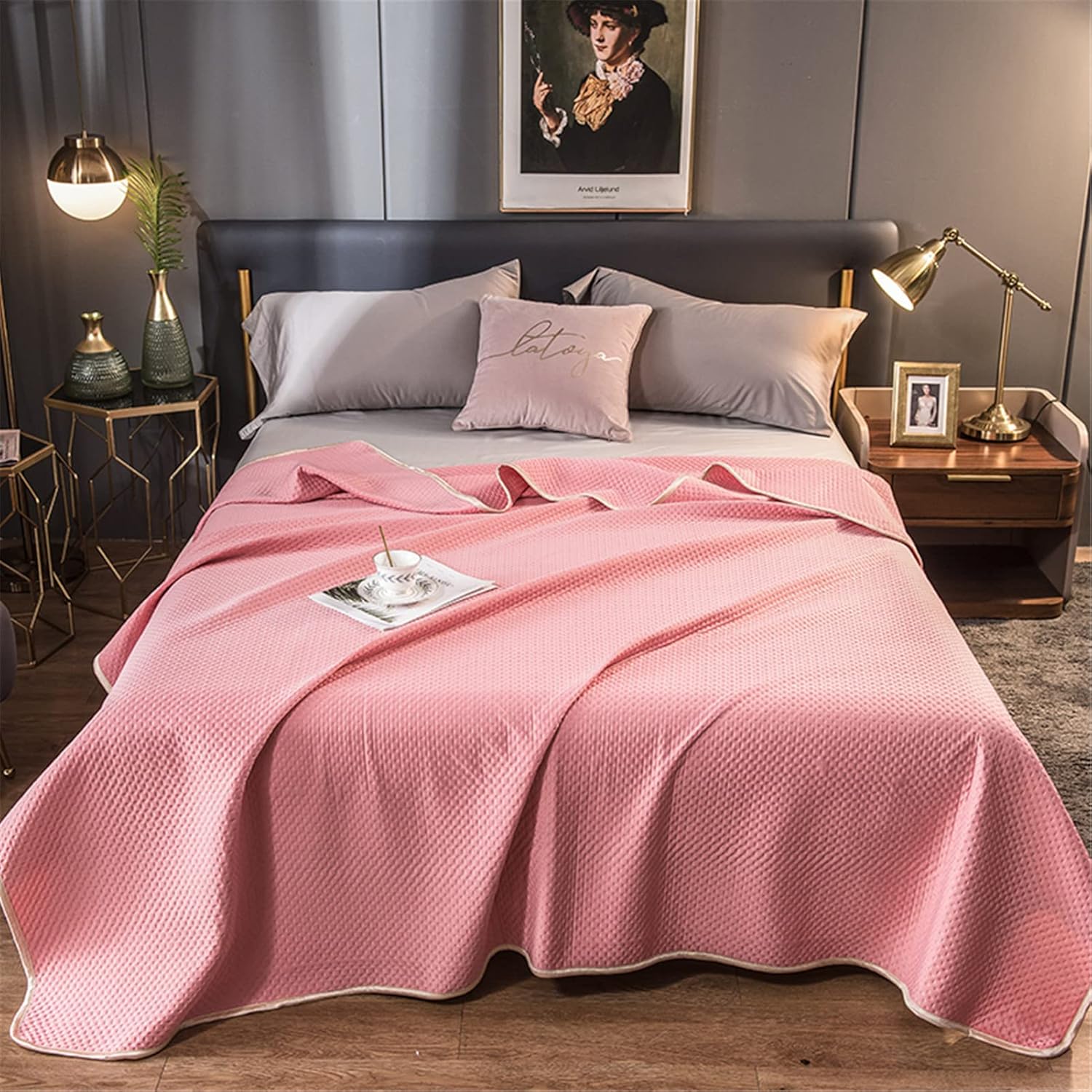 Summer quilt – Lightweight silk blend – Blush color – Elegant bedding for warm nights 0
