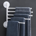 Space-saving swivel towel rack made of durable ABS plastic, featuring a sleek modern design. Ideal for bathrooms, it offers multiple arms for hanging towels, finished 0