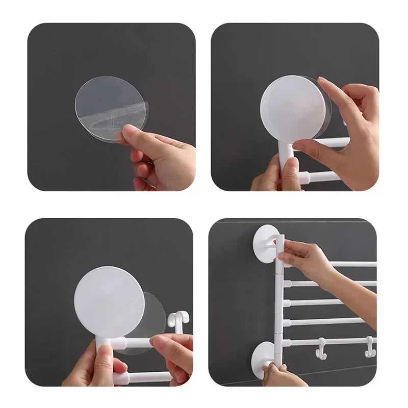 Space-saving swivel towel rack made of durable ABS plastic, featuring a sleek modern design. Ideal for bathrooms, it offers multiple arms for hanging towels, finished 5