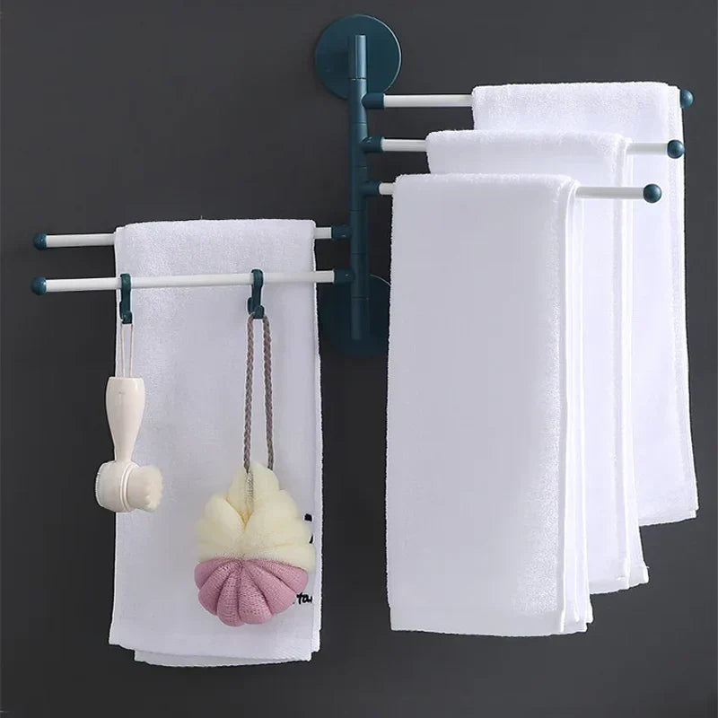 Space-saving swivel towel rack made of durable ABS plastic, featuring a sleek modern design. Ideal for bathrooms, it offers multiple arms for hanging towels, finished 6