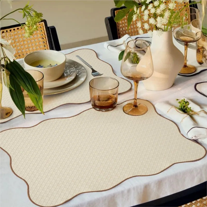 Table mat – Waterproof fabric – Lace decorative edge – Nordic style – Elegant dining accessory 1