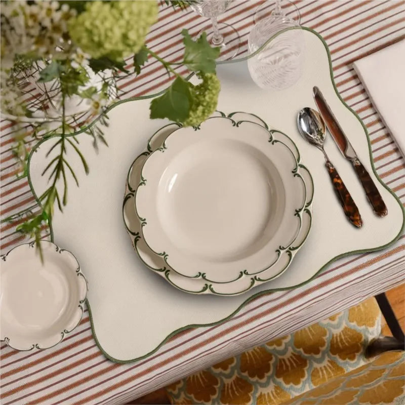 Table mat – Waterproof fabric – Lace decorative edge – Nordic style – Elegant dining accessory 2