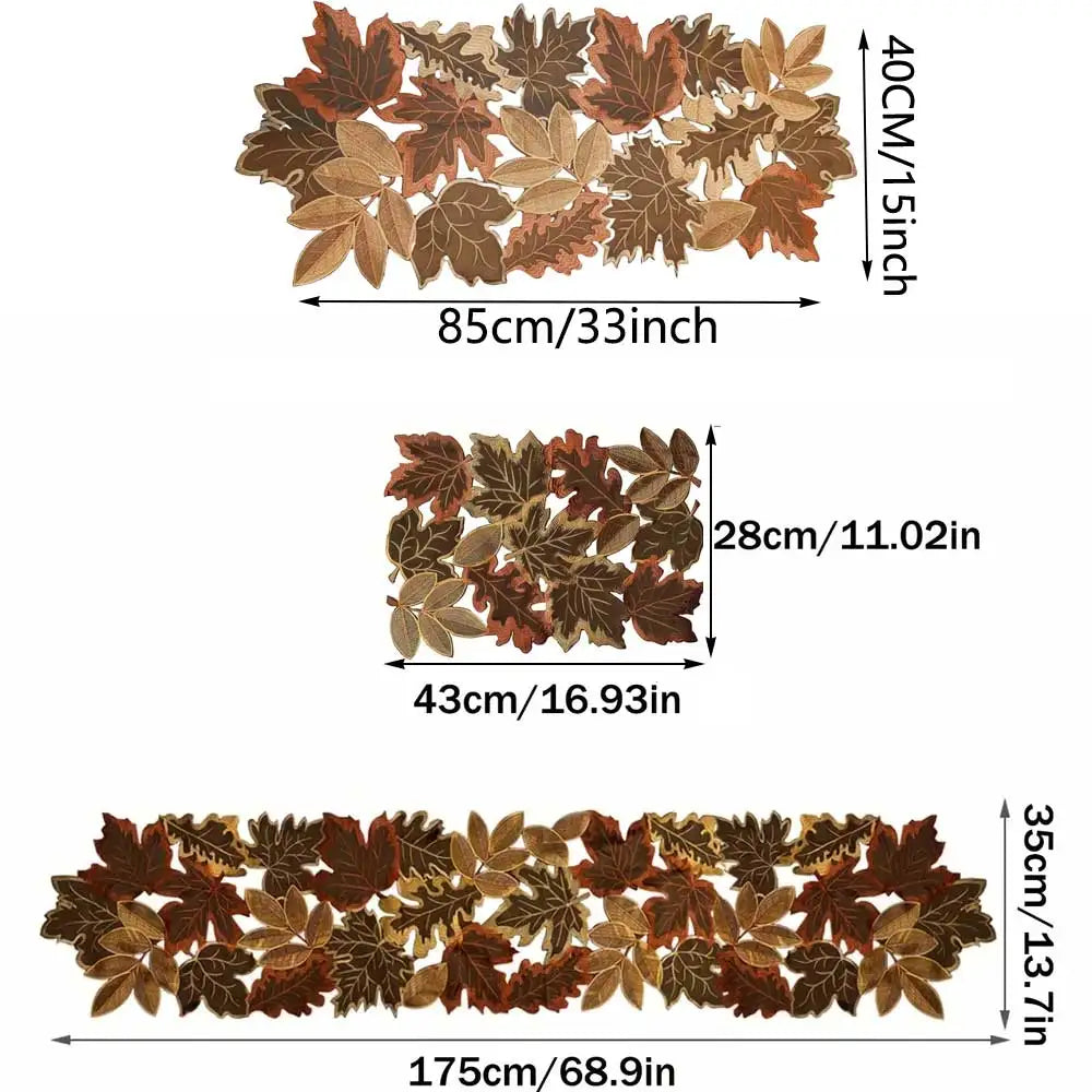 Table runner – Embroidered autumn maple leaf – Flocked brown – Rustic farmhouse design – Perfect for Thanksgiving 3