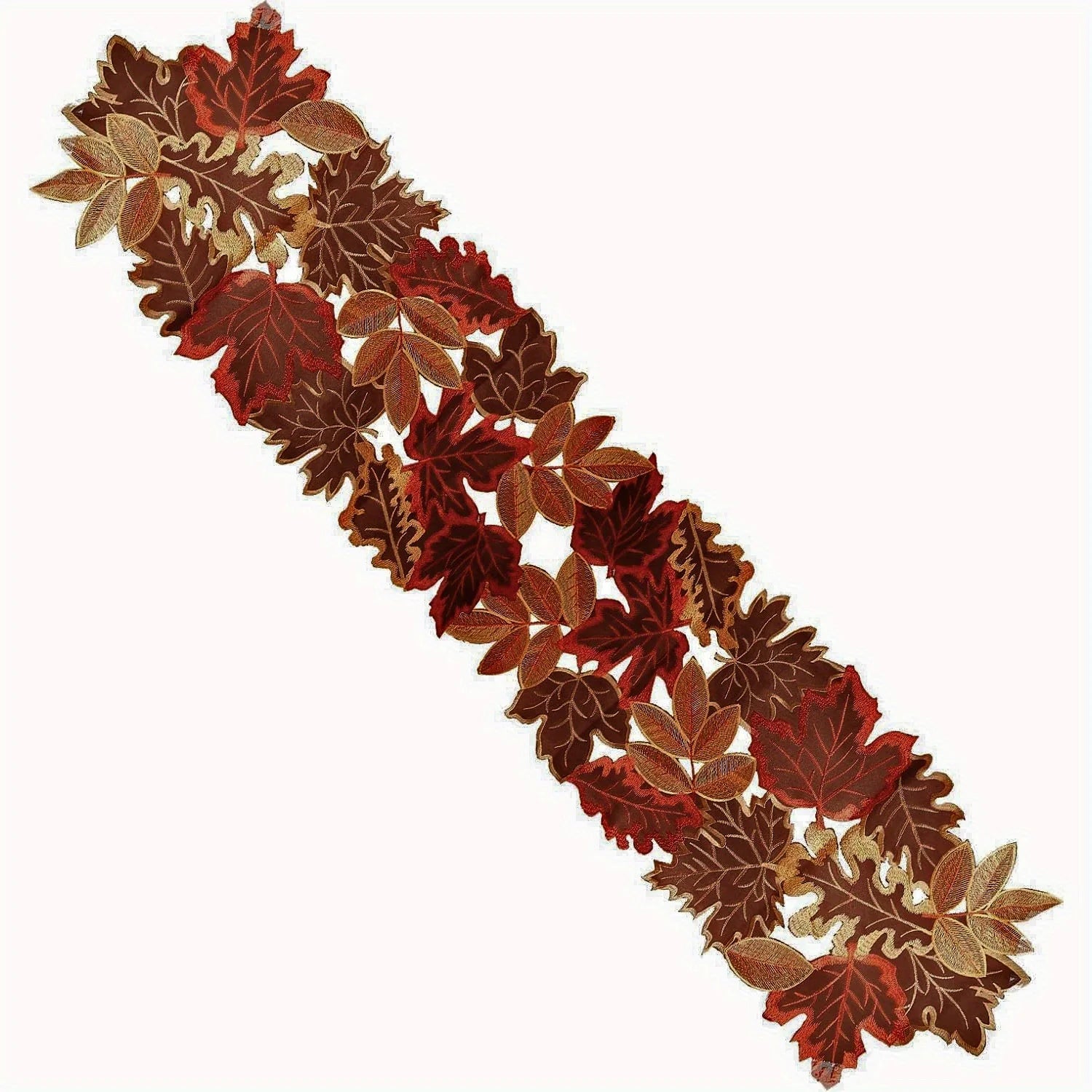 Table runner – Embroidered autumn maple leaf – Flocked brown – Rustic farmhouse design – Perfect for Thanksgiving 6