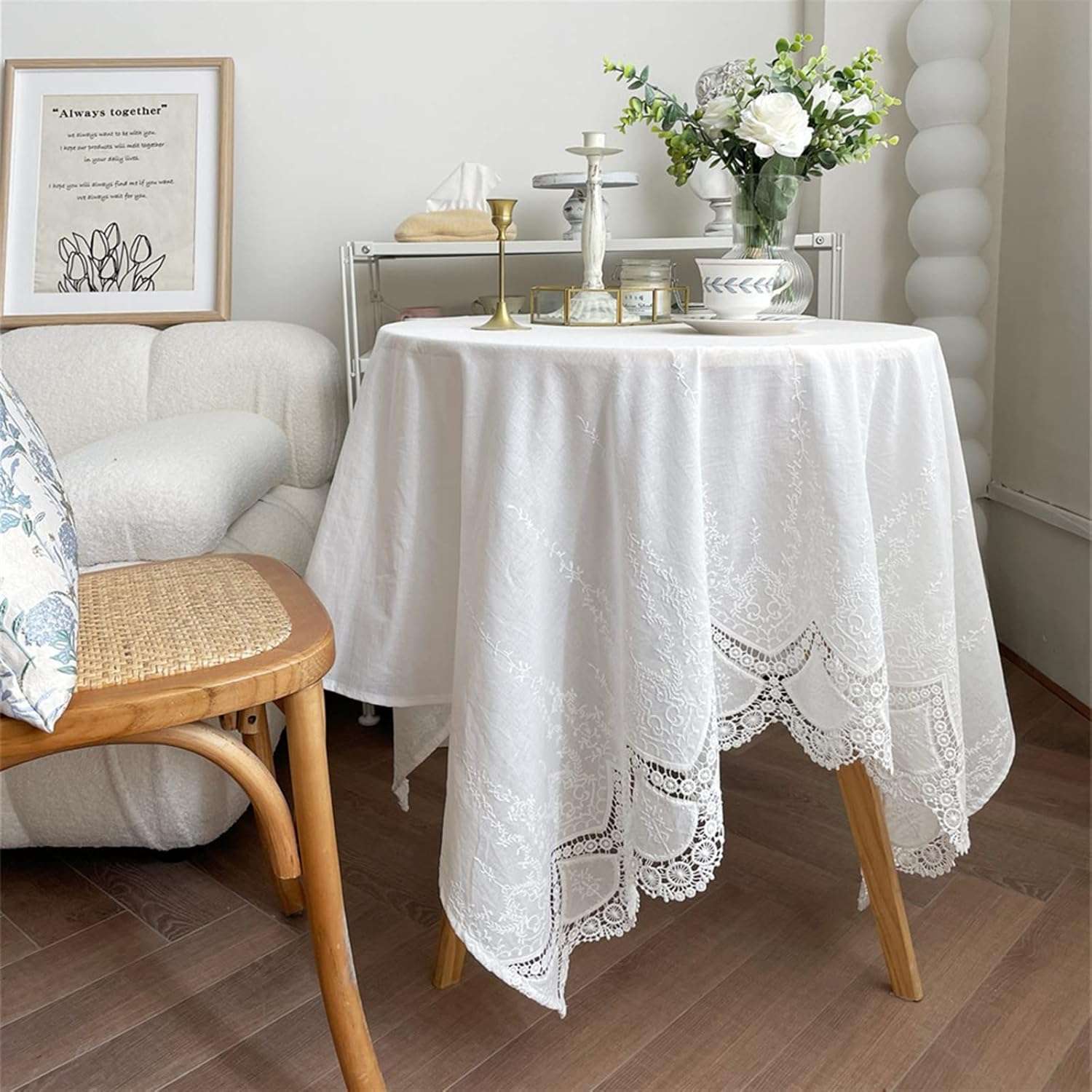 Tablecloth – Cotton lace – French white design – Elegant dining accessory – Machine washable 2