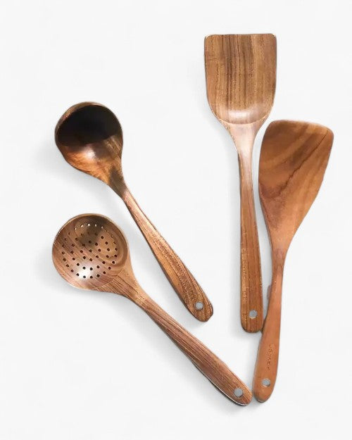 Teak Wooden Kitchen Utensil Set – Eco-Friendly – Durable Cooking Tools – Elegant Design for Cooking and Serving 0