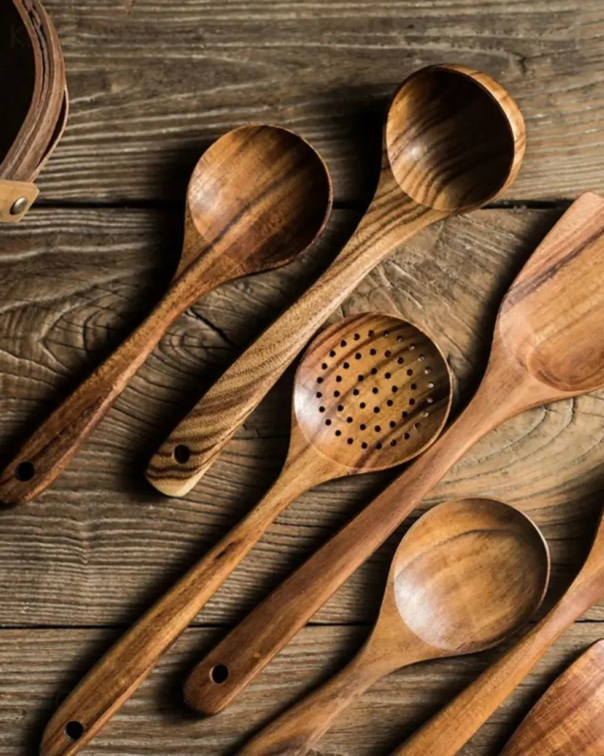 Teak Wooden Kitchen Utensil Set – Eco-Friendly – Durable Cooking Tools – Elegant Design for Cooking and Serving 1